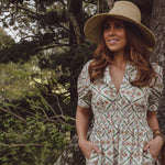 Close up vintage floral print maxi dress