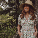 Close up vintage floral print maxi dress