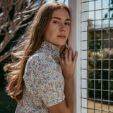 Frill Collar Long Dress with Short Cuff Sleeve Ditsy Floral