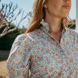 Frill Collar Long Dress with Short Cuff Sleeve Ditsy Floral