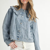 Scalloped Collar Denim Jacket Large Peter Pan Collar