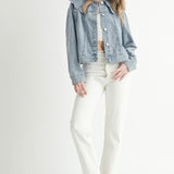 Scalloped Collar Denim Jacket Large Peter Pan Collar