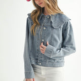 Scalloped Collar Denim Jacket Large Peter Pan Collar