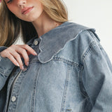 Scalloped Collar Denim Jacket Large Peter Pan Collar