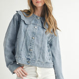 Scalloped Collar Denim Jacket Large Peter Pan Collar