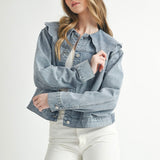 Scalloped Collar Denim Jacket Large Peter Pan Collar