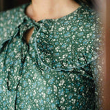 'Bottle Green Floral' large Collared Cotton Blouse
