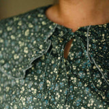 'Bottle Green Floral' large Collared Cotton Blouse