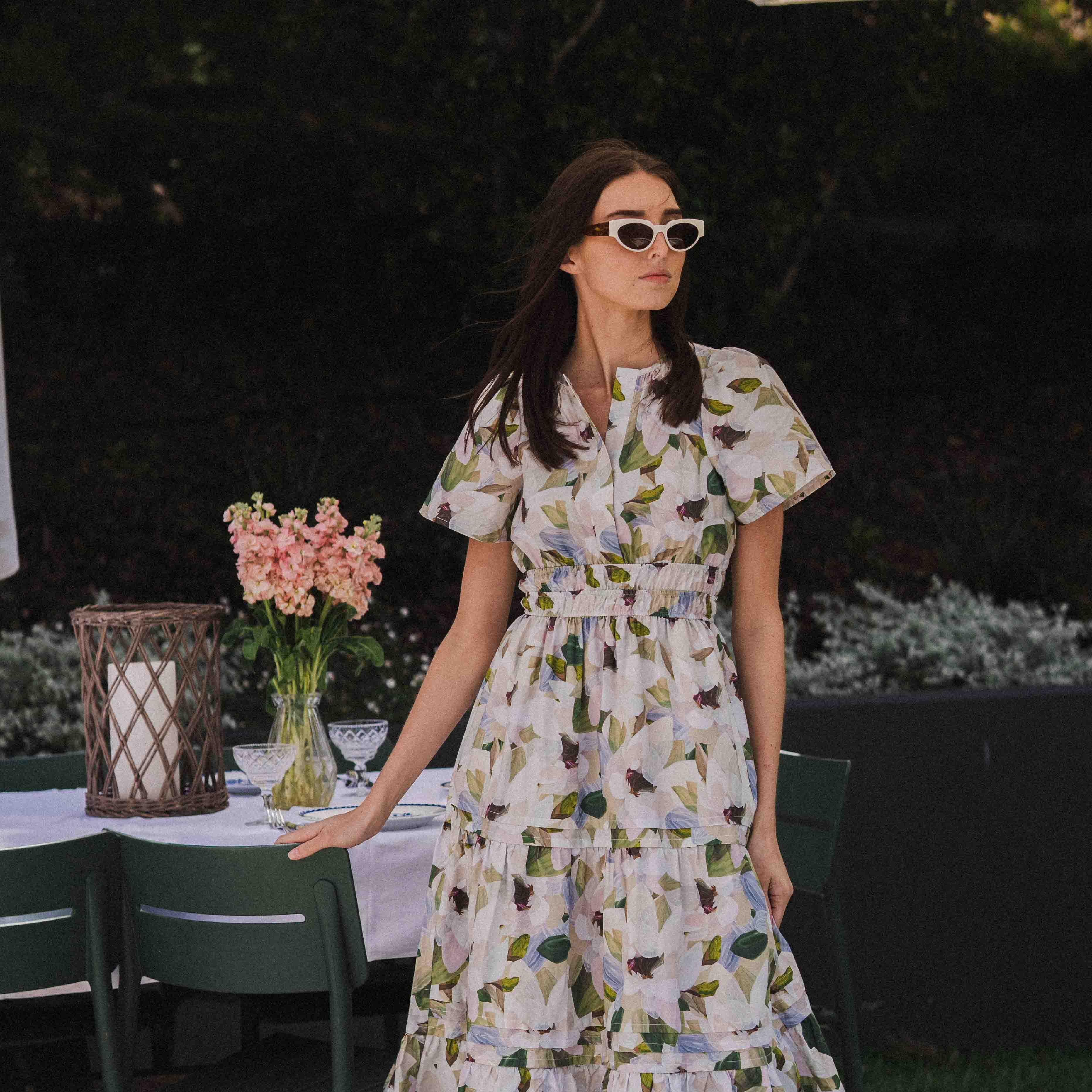 Floral Print Summer Maxi Dress with Shirred Waist