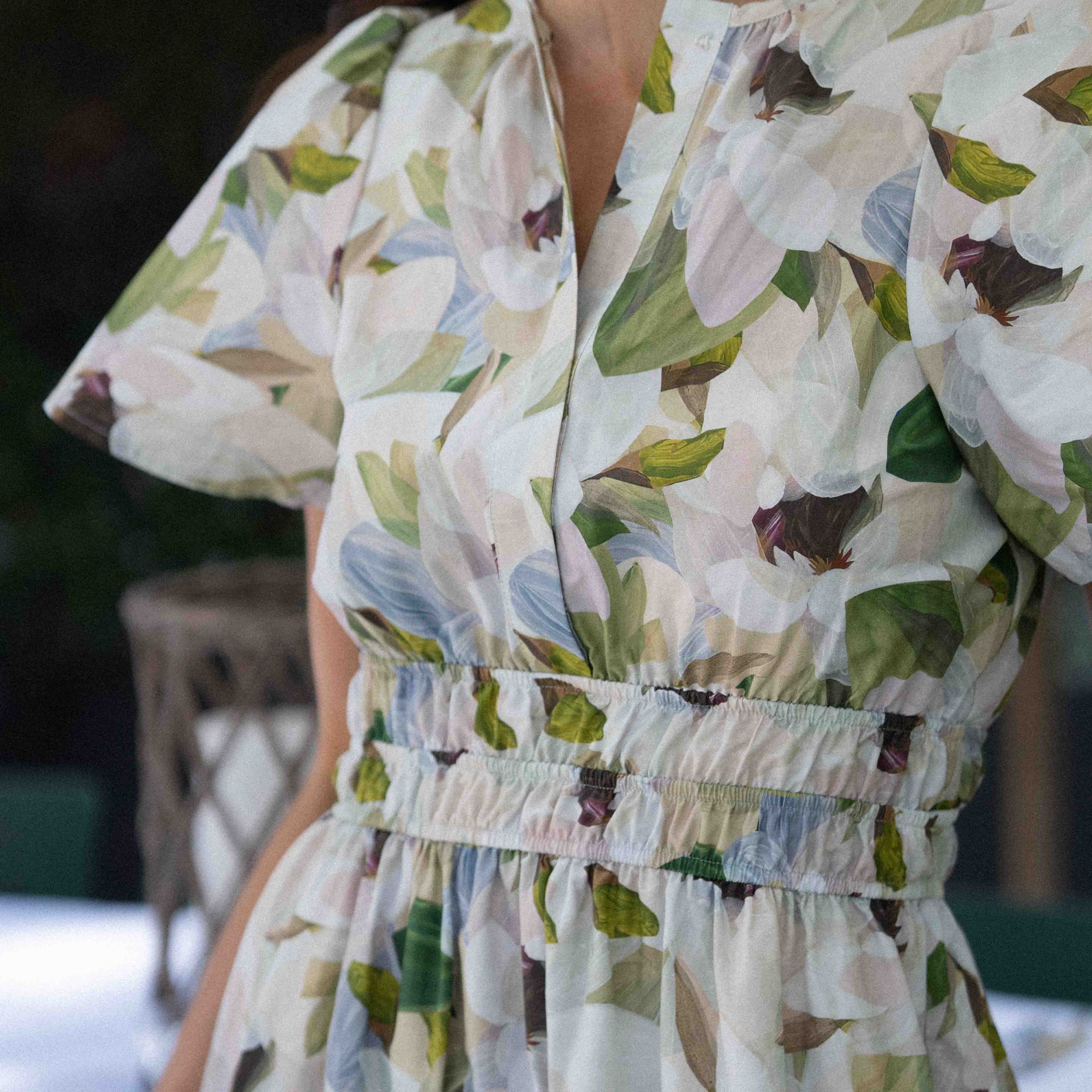 Floral Print Summer Maxi Dress with Shirred Waist
