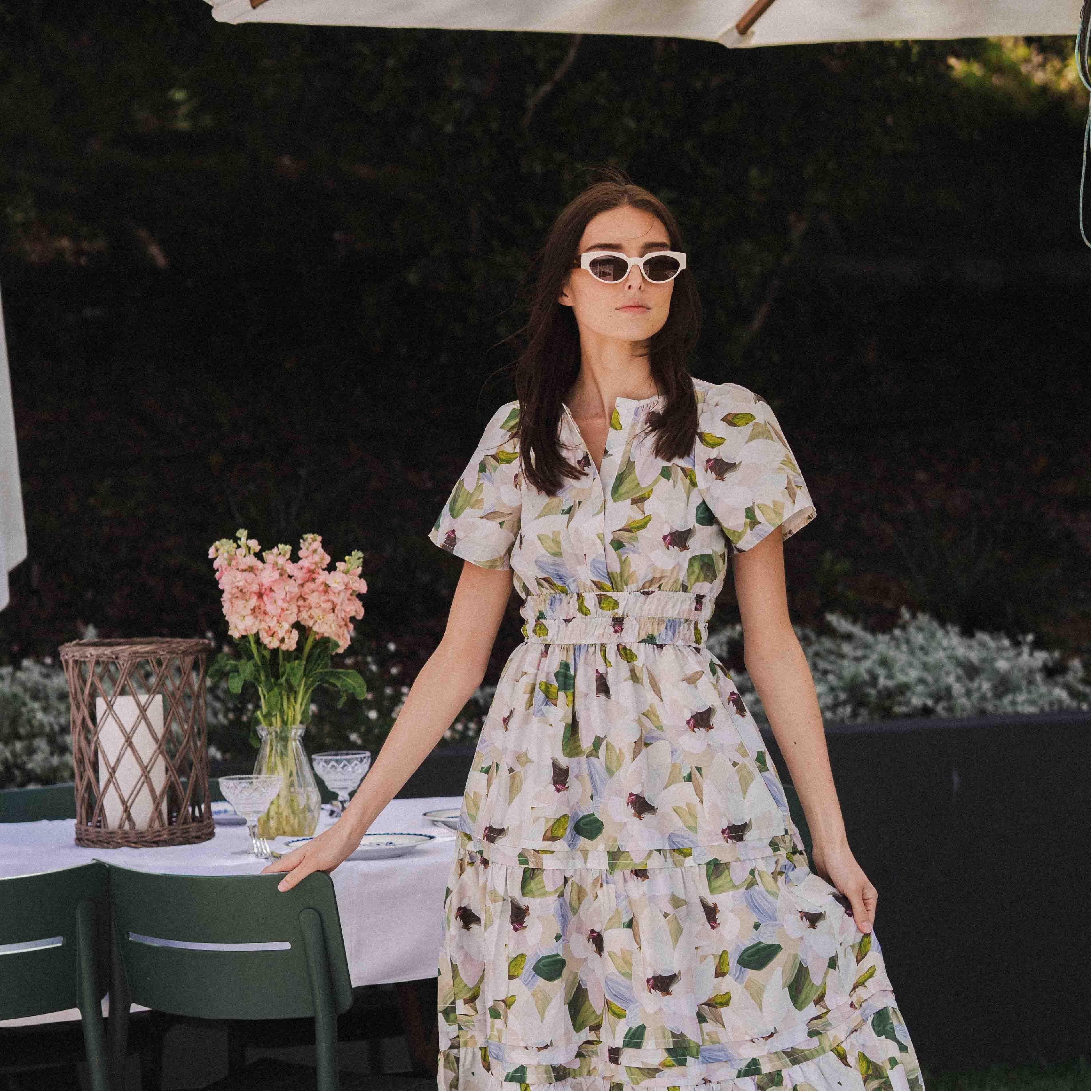 Floral Print Summer Maxi Dress with Shirred Waist