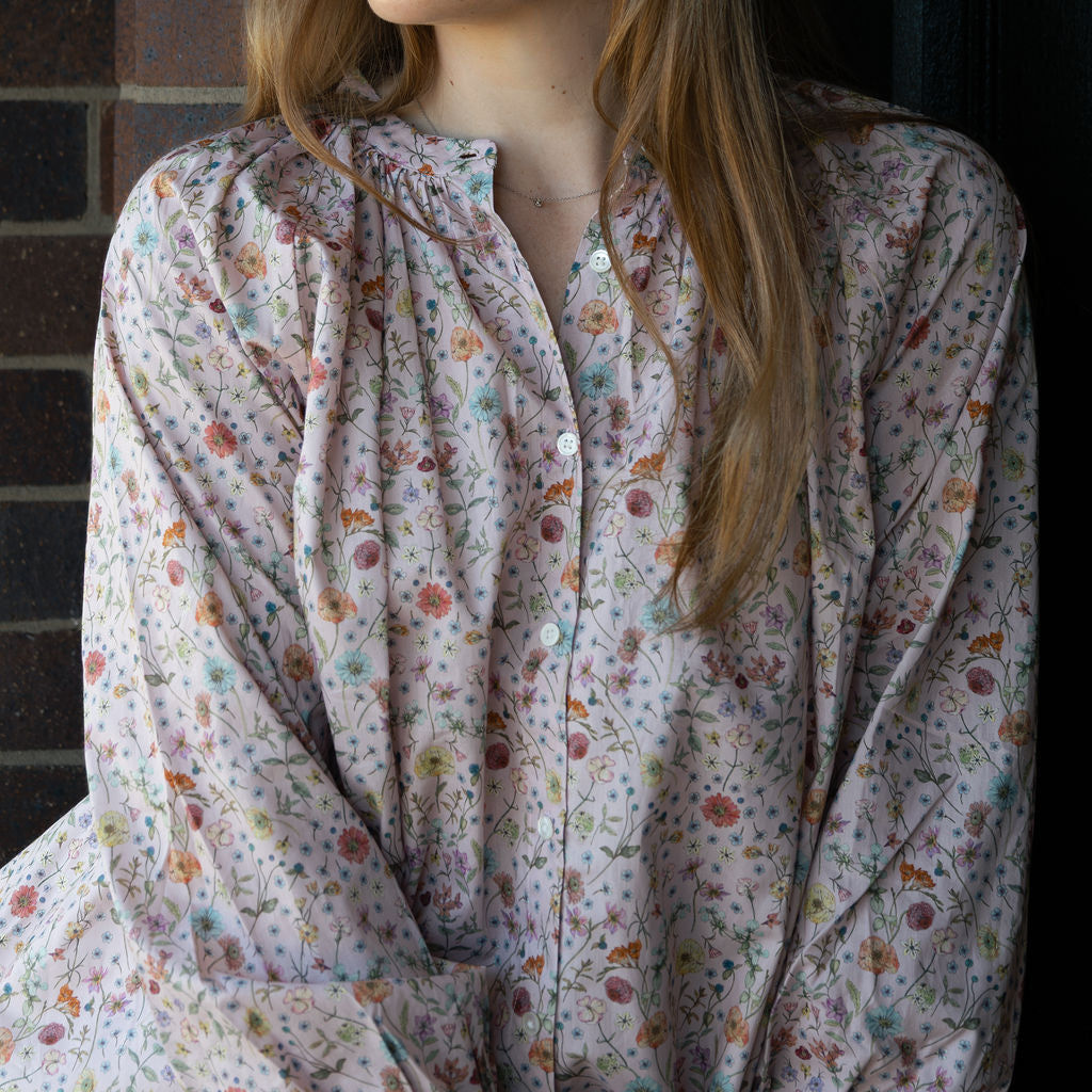 Archway floral blouse in Sea blue Liberty Fabrics watercolour print