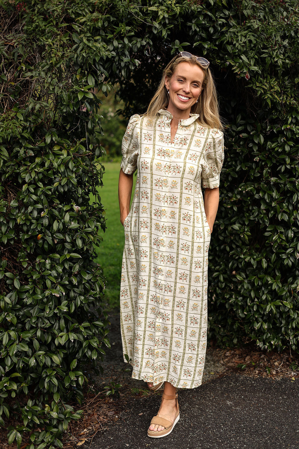 Clara Vintage Floral Linen Maxi Dress