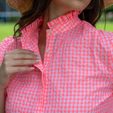 Neon Pink Gingham Frill Collared Blouse