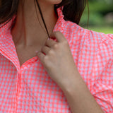 Neon Pink Gingham Frill Collared Blouse