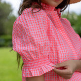 Neon Pink Gingham Frill Collared Blouse