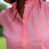 Neon Pink Gingham Frill Collared Blouse