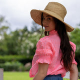 Neon Pink Gingham Frill Collared Blouse