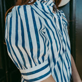 Marina – Blue Stripe Cotton Maxi Dress