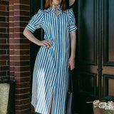 Marina – Blue Stripe Cotton Maxi Dress
