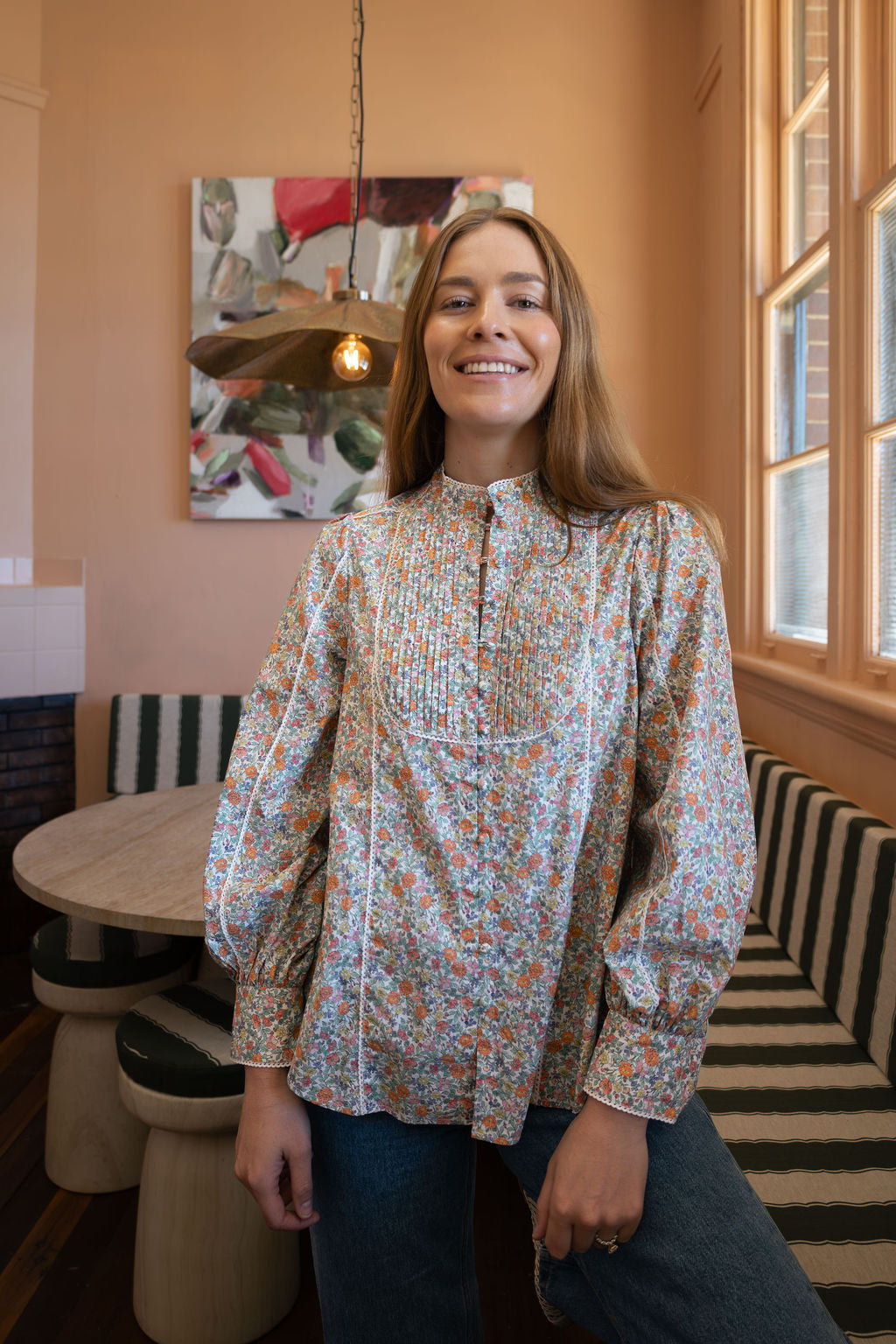 Adelaide Floral White Lace Trim Cotton Blouse – front view
