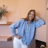 Bayley Blue Linen Frill Shirt