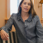 Botany Navy Linen Shirt Frill Collar – front view