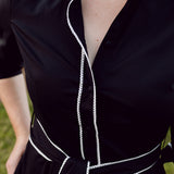 Black Cotton Maxi Dress white trim