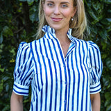 Marina – Blue Stripe Cotton Maxi Dress