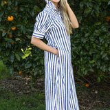 Marina – Blue Stripe Cotton Maxi Dress