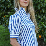 Marina – Blue Stripe Cotton Maxi Dress