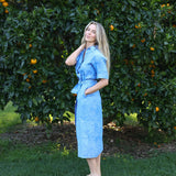 Cybil Blue Linen Shirt Dress with Tie Waist