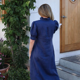 Maggie Dress Navy Linen