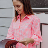Neon Pink Gingham Collared Dress