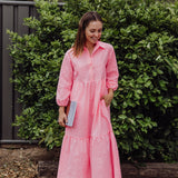 Neon Pink Gingham Collared Dress