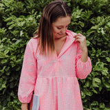 Neon Pink Gingham Collared Dress