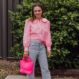 Neon Pink Gingham Peter Pan Collar Blouse