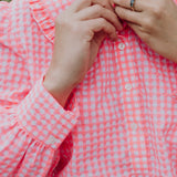 Neon Pink Gingham Peter Pan Collar Blouse