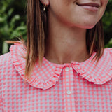 Neon Pink Gingham Peter Pan Collar Blouse