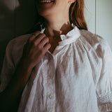 White Linen Frill Collared Short Sleeved Shirt