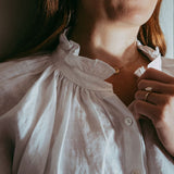 White Linen Frill Collared Short Sleeved Shirt