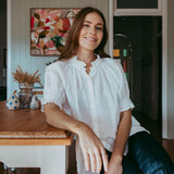 White Linen Frill Collared Short Sleeved Shirt