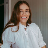 White Linen Frill Collared Short Sleeved Shirt