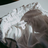 White Linen Frill Collared Short Sleeved Shirt
