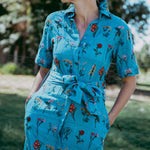 Indigo Dress, Floral Blue Collared Shirt Dress – front view