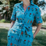 Indigo Dress, Floral Blue Collared Shirt Dress – front view