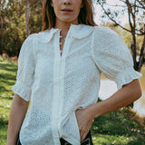 White Cotton Broderie Peter Pan Collared Blouse