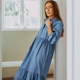Tiered Collared Chambray Cotton Dress Featuring Liberty Fabrics
