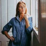 Tiered Collared Chambray Cotton Dress Featuring Liberty Fabrics