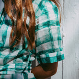 Linen Gingham Shirt Dress - Green